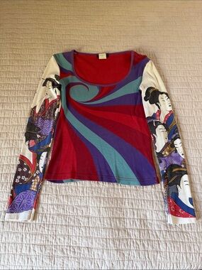 Vintage Y2K Custo Barcelona Geisha Portrait Graphic Top Long Sleeve M